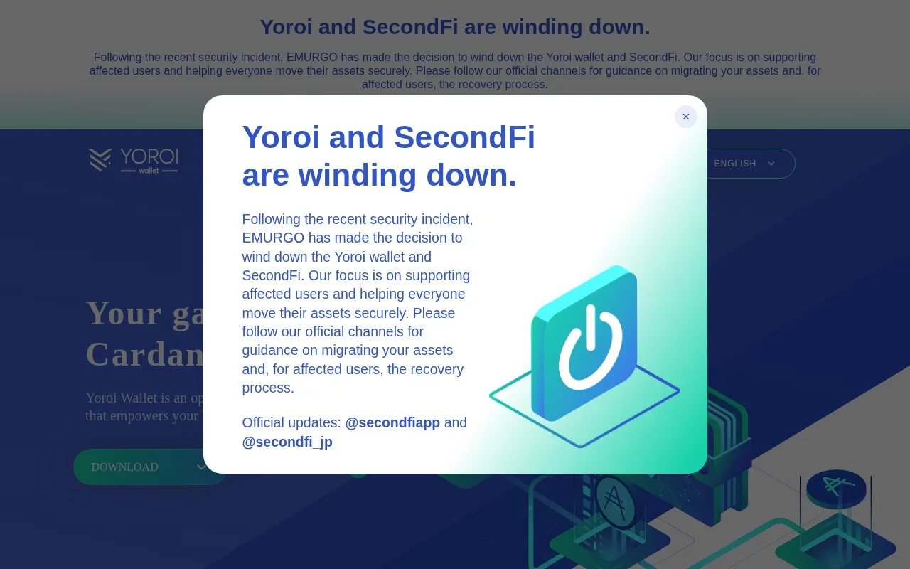 Screenshot of the Yoroi homepage
