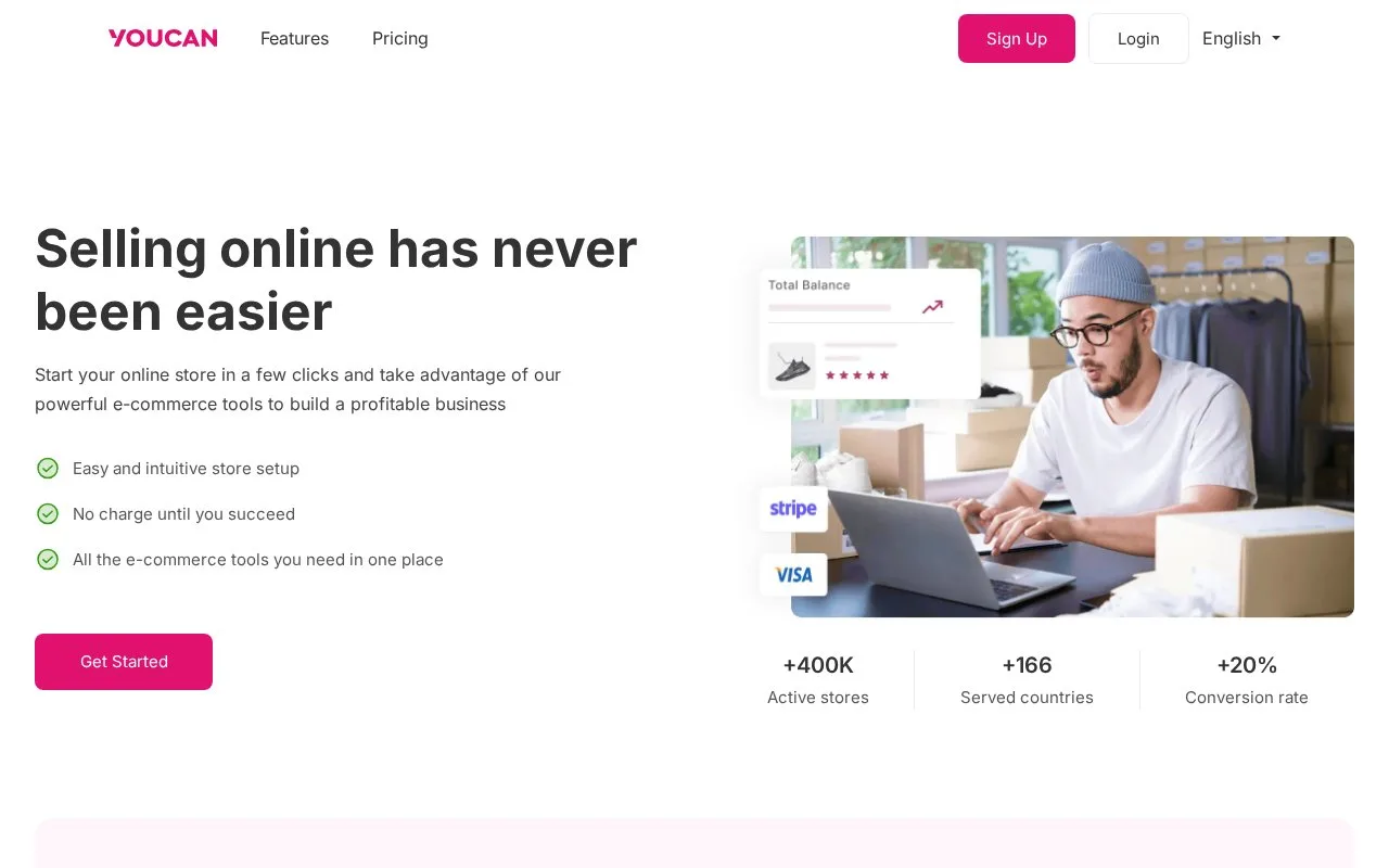 Screenshot of the YouCan homepage