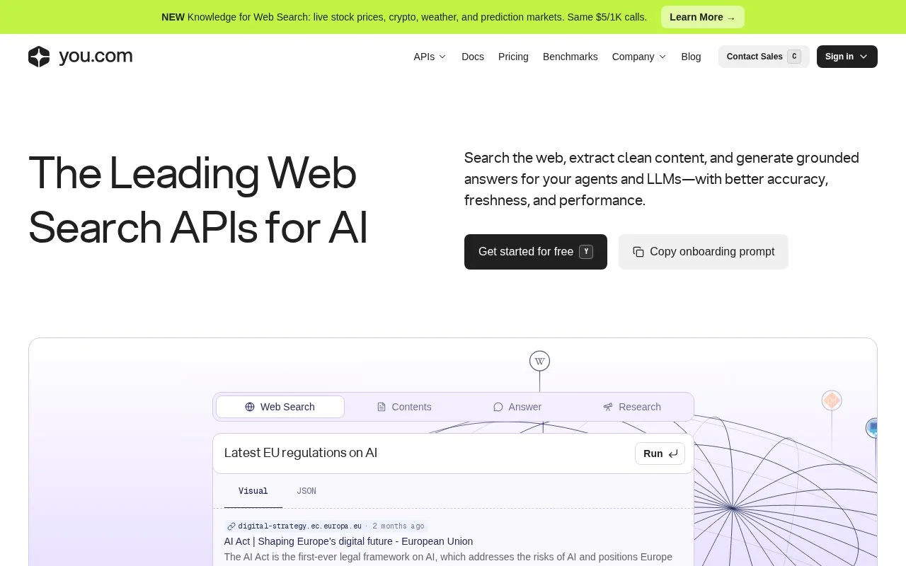 Screenshot of the You.com homepage