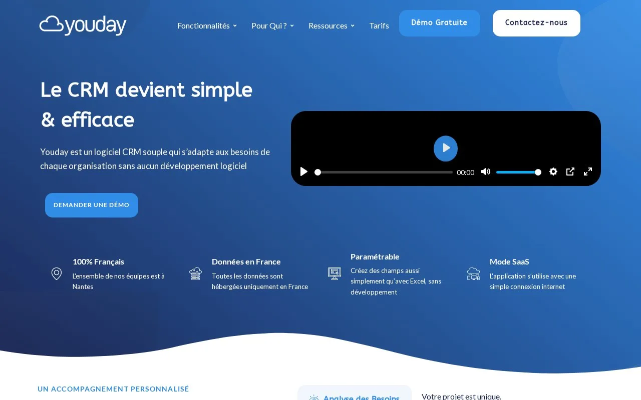Screenshot of the Youday CRM homepage