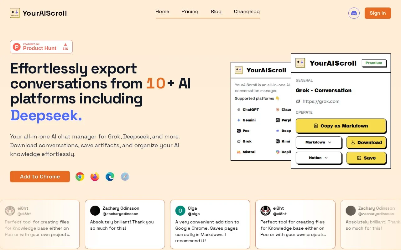 Screenshot of the YourAIScroll homepage