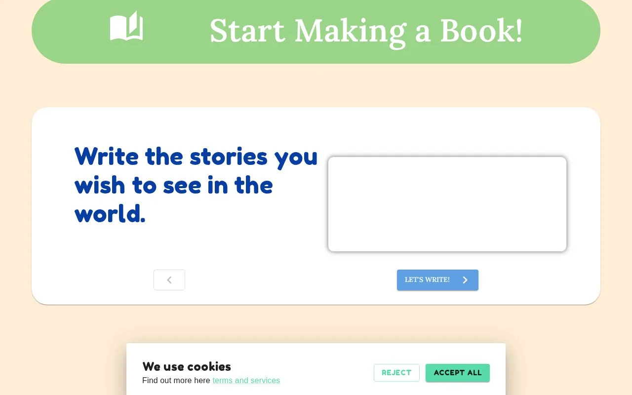 Screenshot of the Your Own Story Book homepage