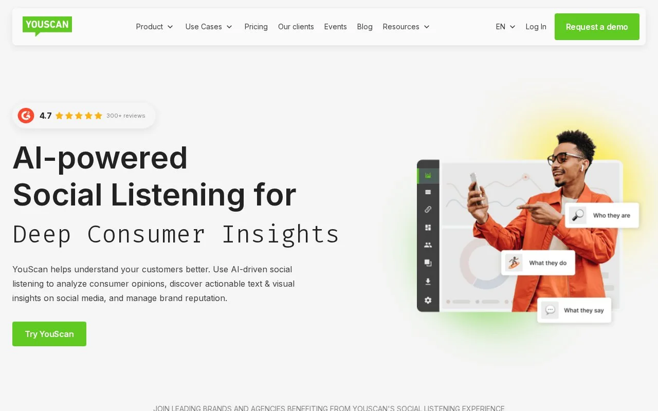 Screenshot of the YouScan homepage