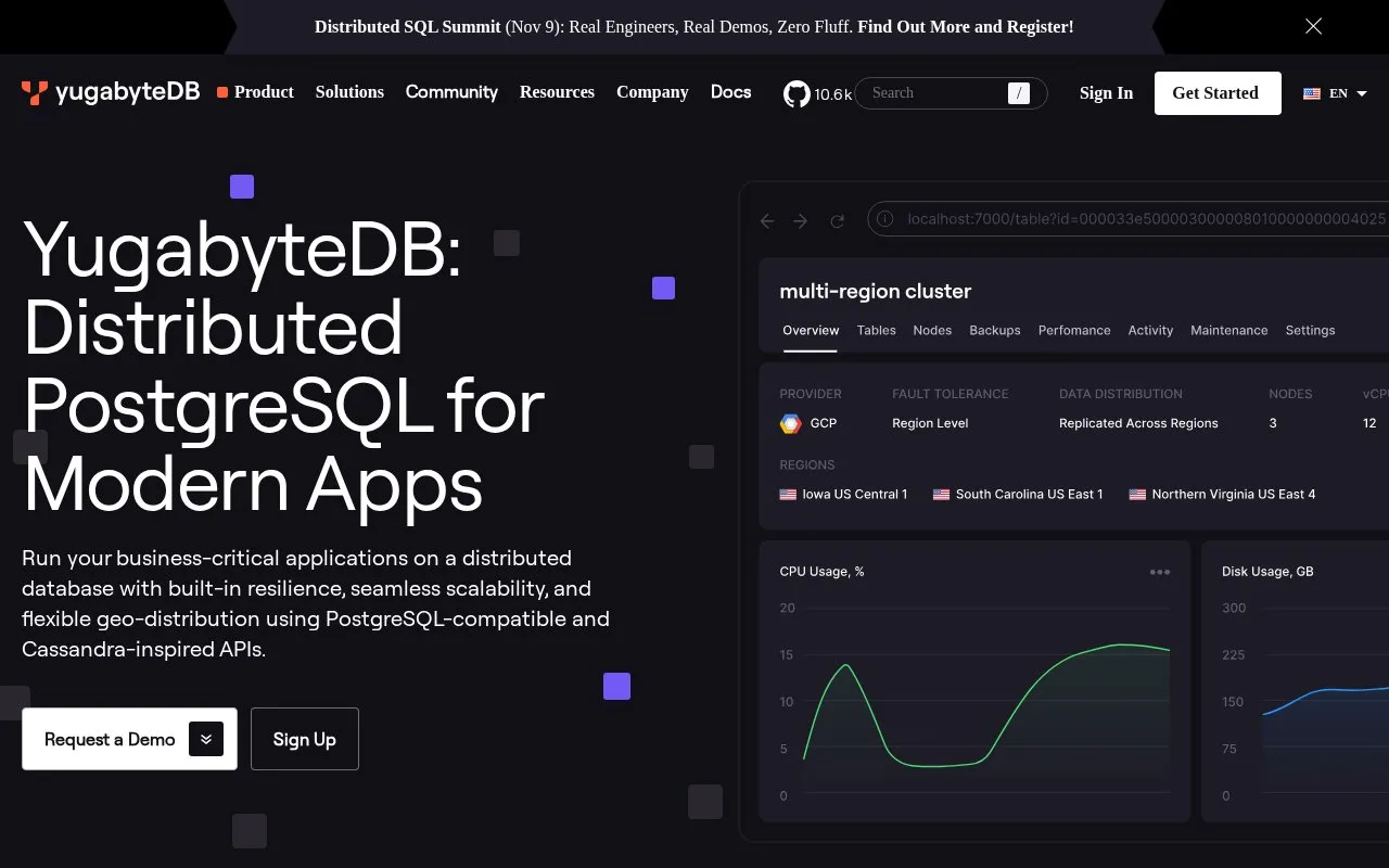 Screenshot of the YugabyteDB Aeon homepage