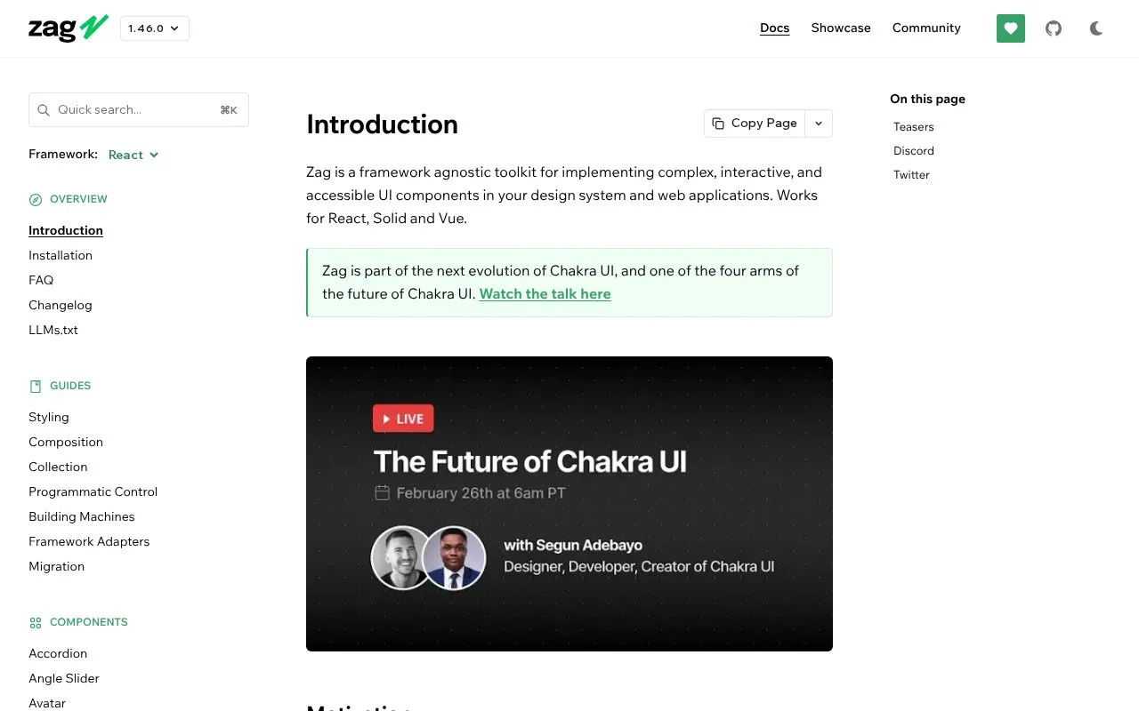 Screenshot of the Zag homepage