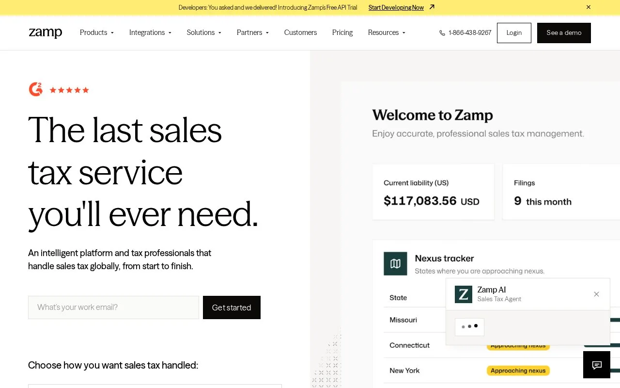 Screenshot of the Zamp homepage