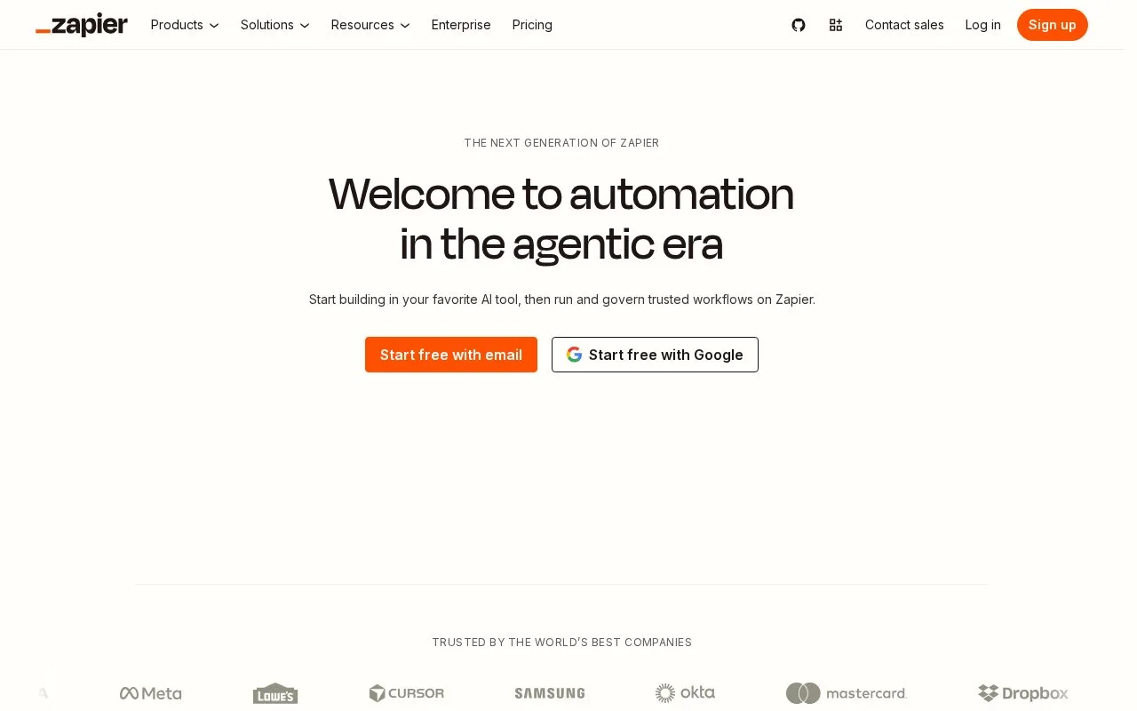 Screenshot of the Zapier homepage