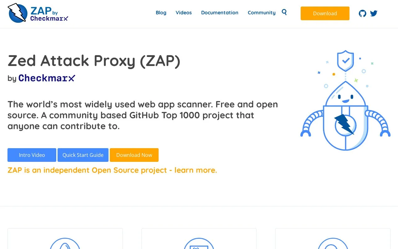 Screenshot of the ZAP homepage