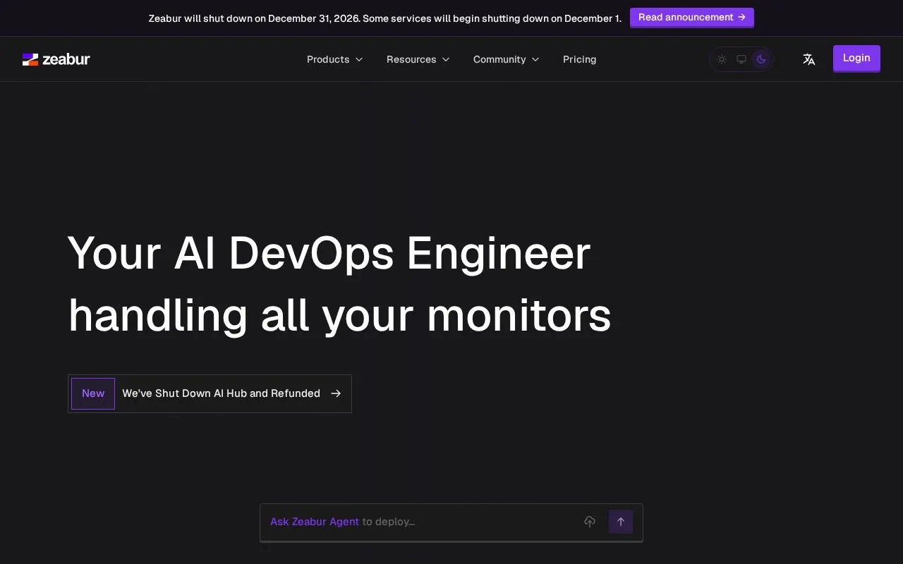 Screenshot of the Zeabur homepage