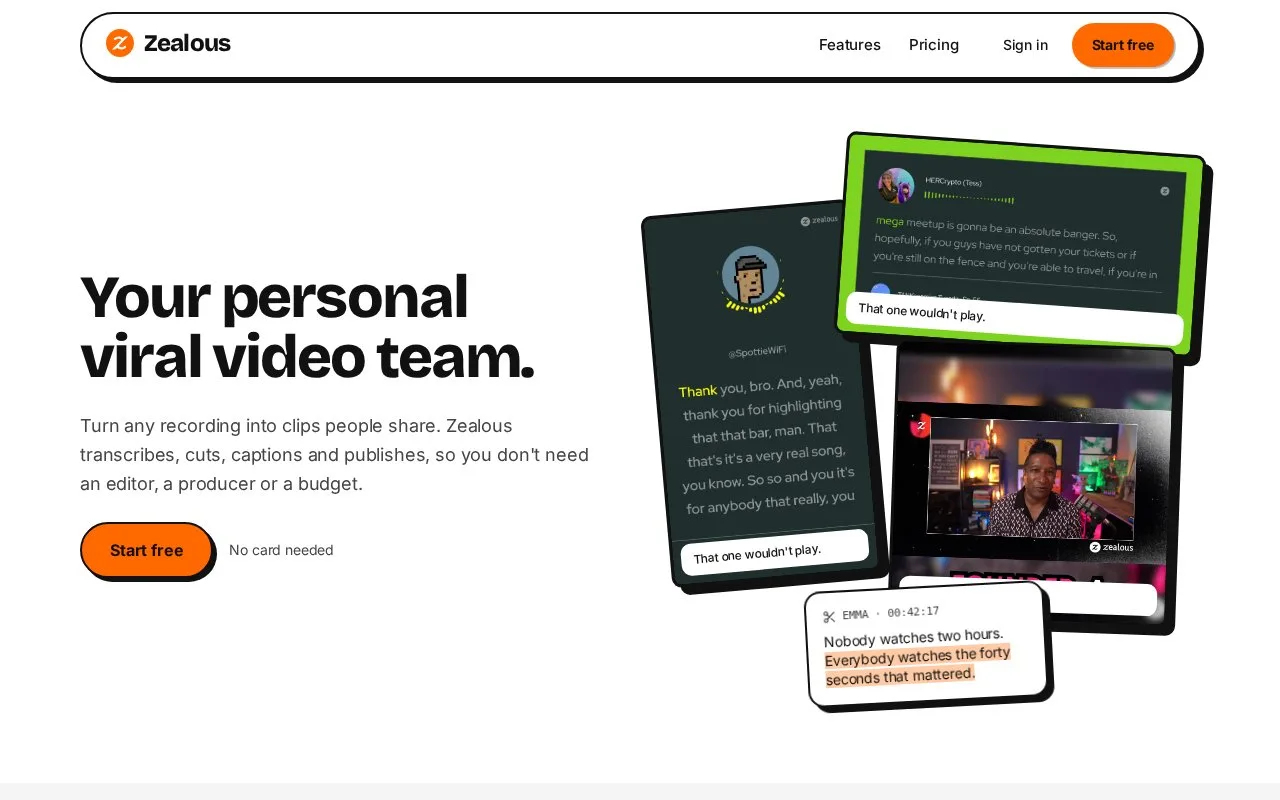 Screenshot of the Zealous homepage