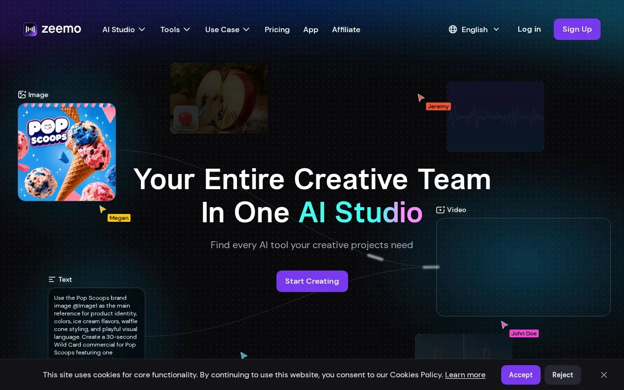 Screenshot of the Zeemo homepage