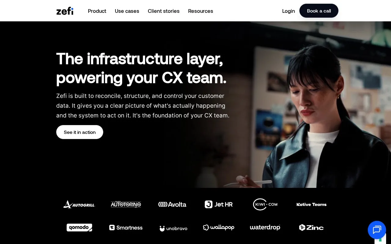 Screenshot of the Zefi AI homepage
