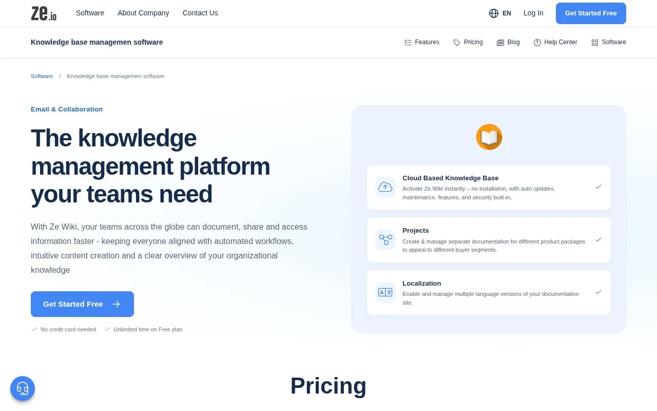 Screenshot of the Ze Wiki homepage
