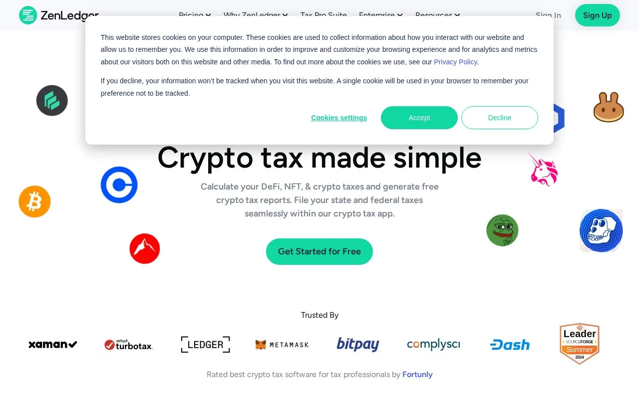 Screenshot of the ZenLedger homepage