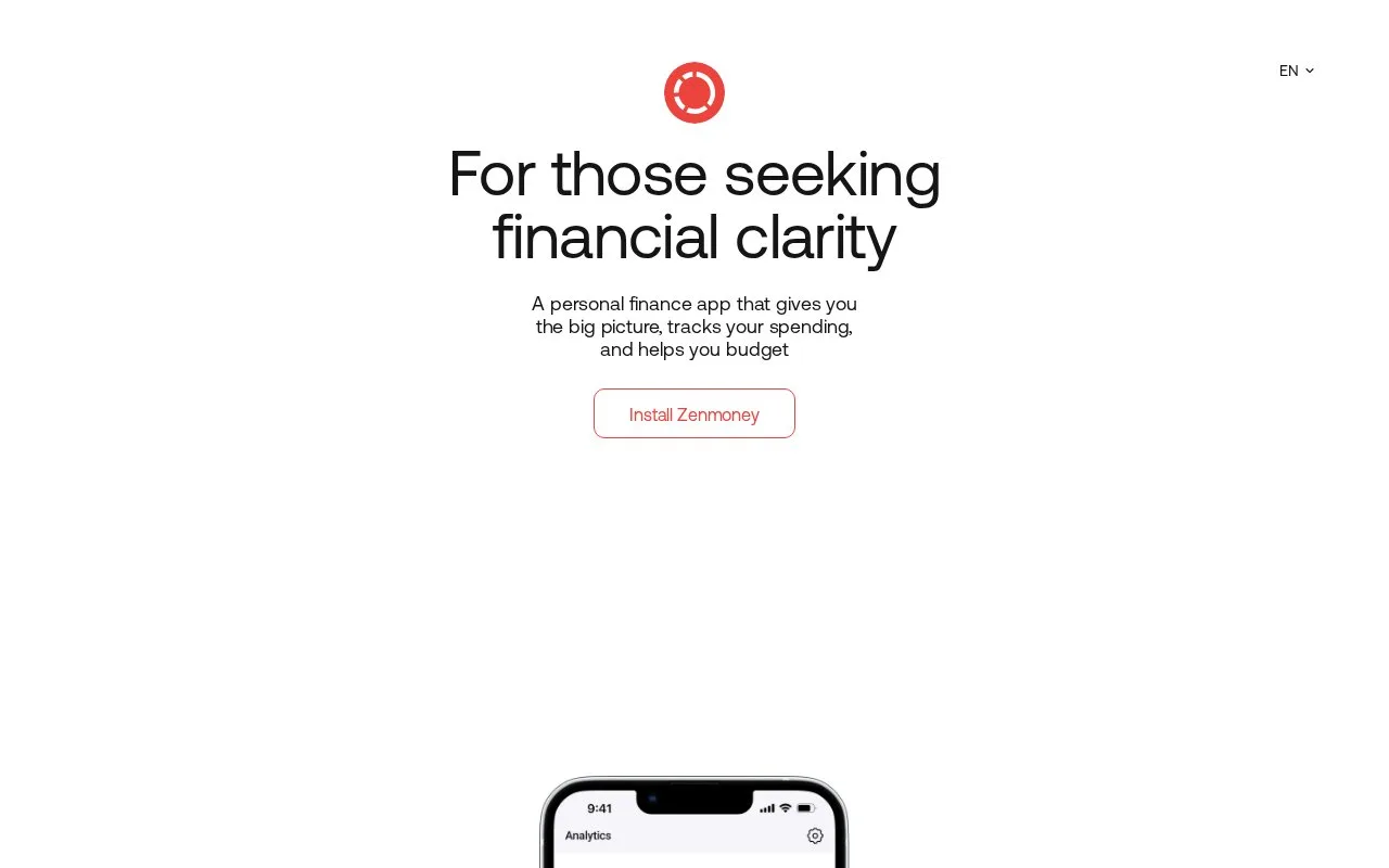 Screenshot of the Zenmoney homepage