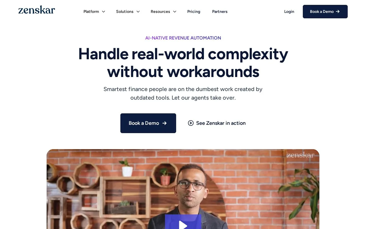 Screenshot of the Zenskar homepage