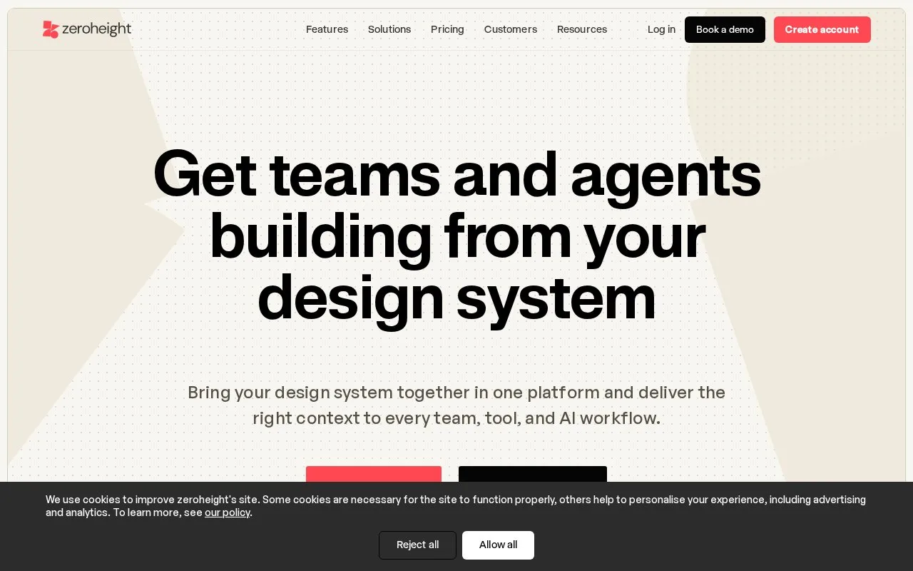 Screenshot of the zeroheight homepage