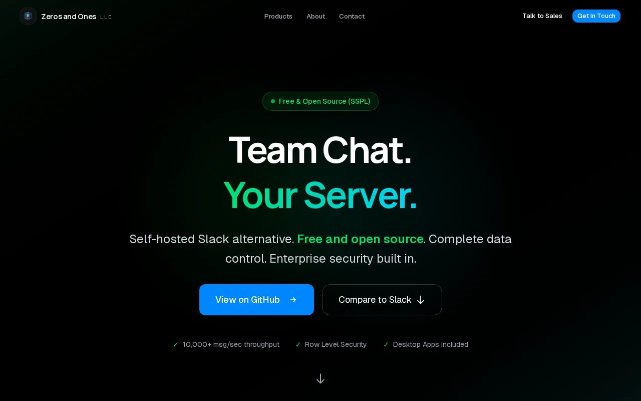 Screenshot of the OpenChat (Zeros and Ones) homepage