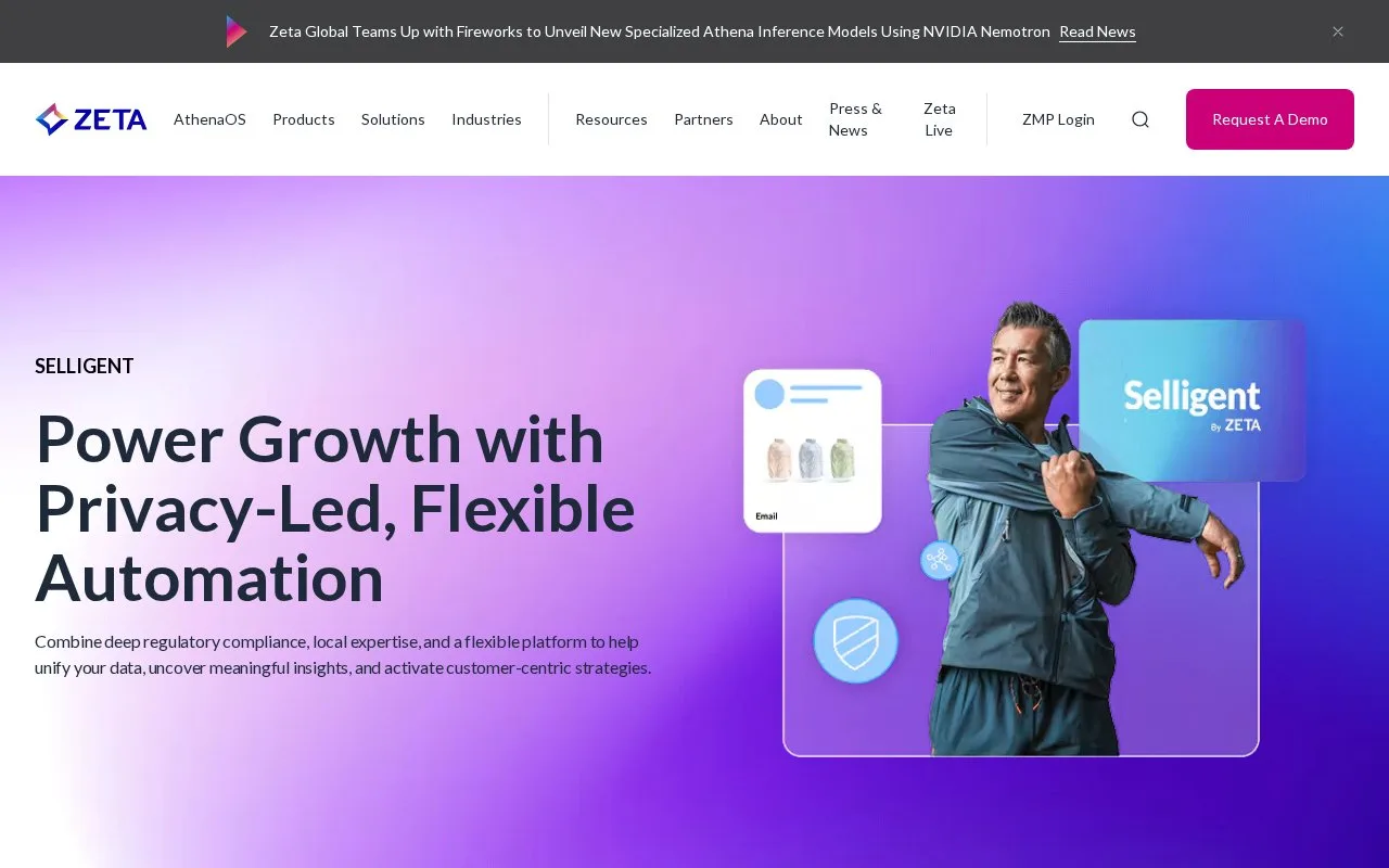 Screenshot of the Selligent Marketing Automation homepage