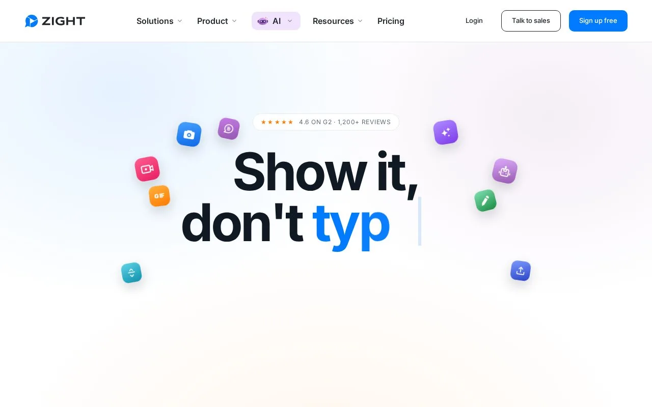 Screenshot of the Zight homepage