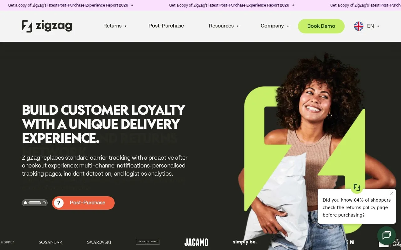 Screenshot of the ZigZag Global homepage
