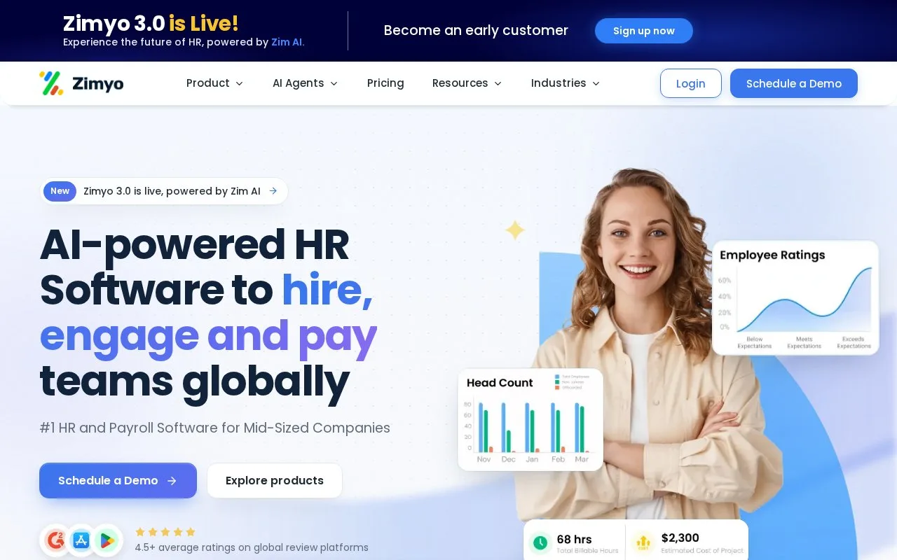 Screenshot of the Zimyo homepage