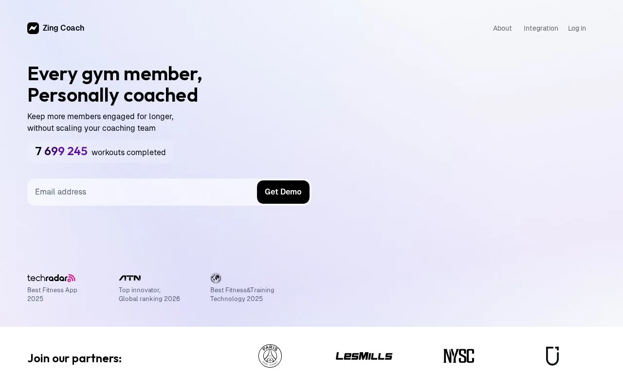 Screenshot of the ZNG COACH homepage