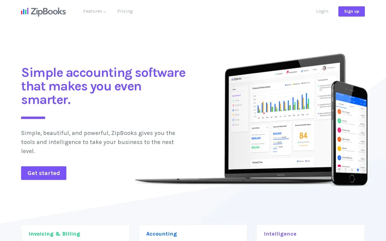 Screenshot of the ZipBooks homepage
