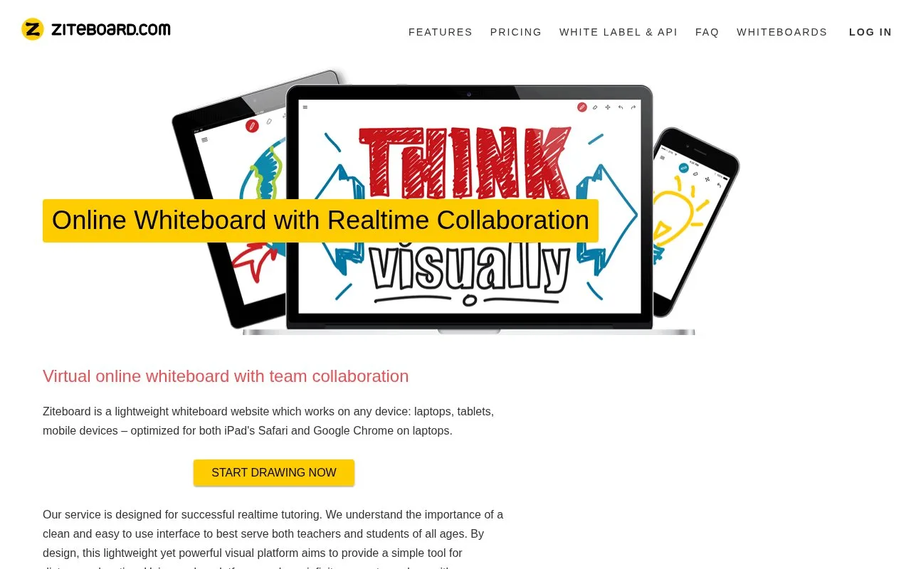 Screenshot of the Ziteboard homepage
