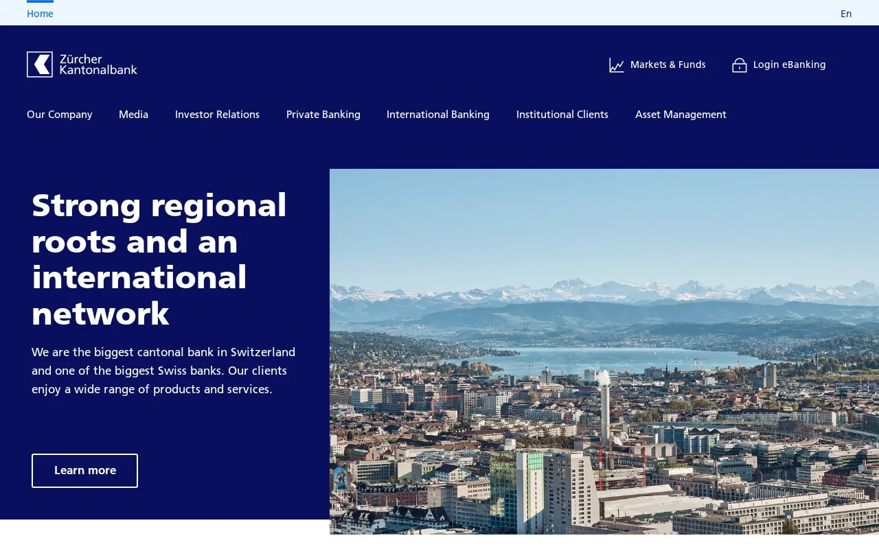Screenshot of the Zürcher Kantonalbank homepage