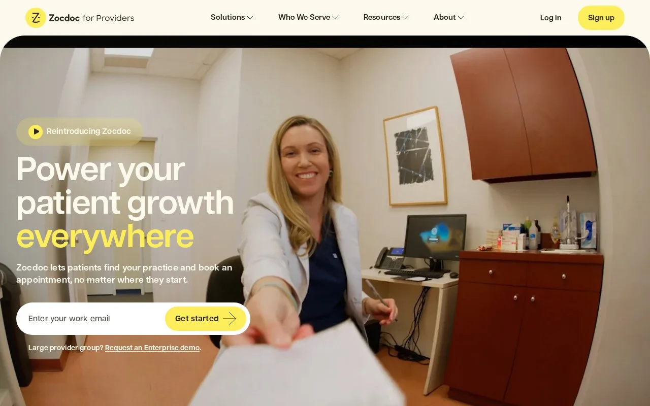 Screenshot of the Zocdoc homepage
