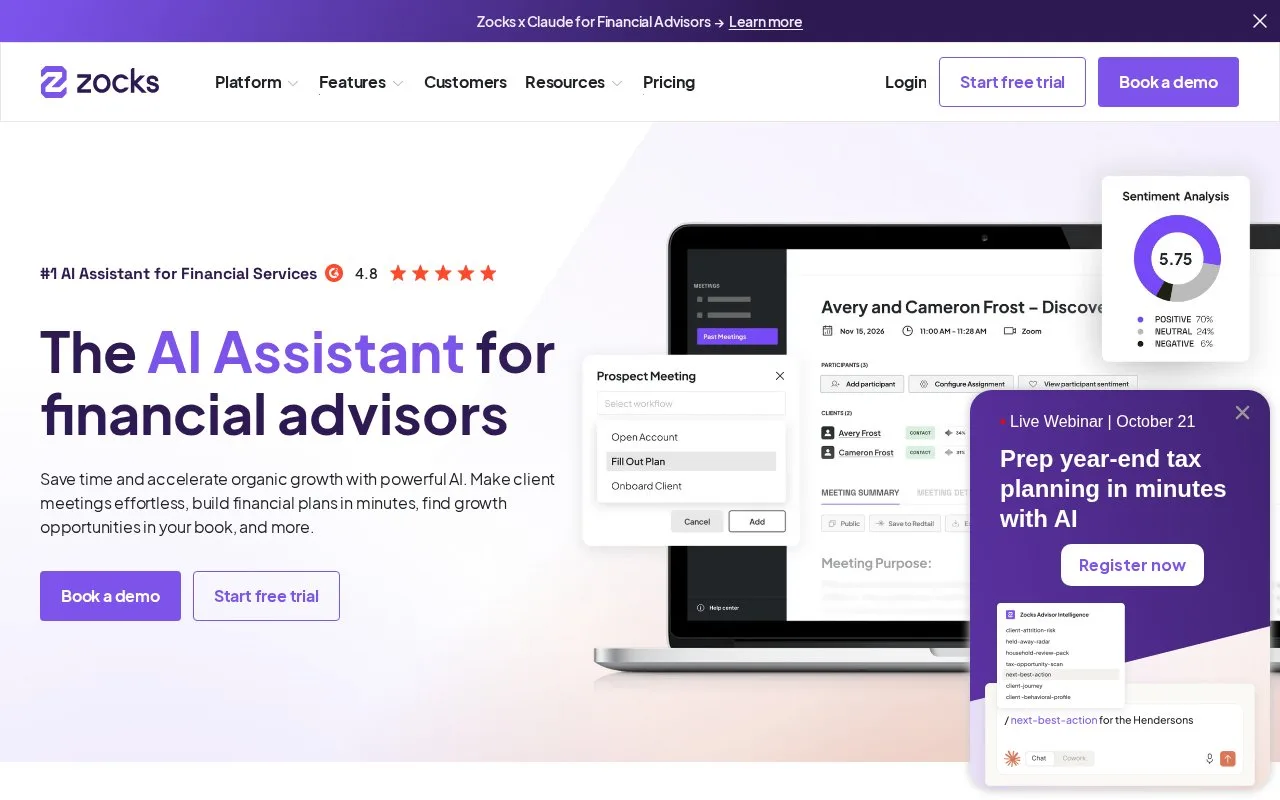Screenshot of the Zocks homepage