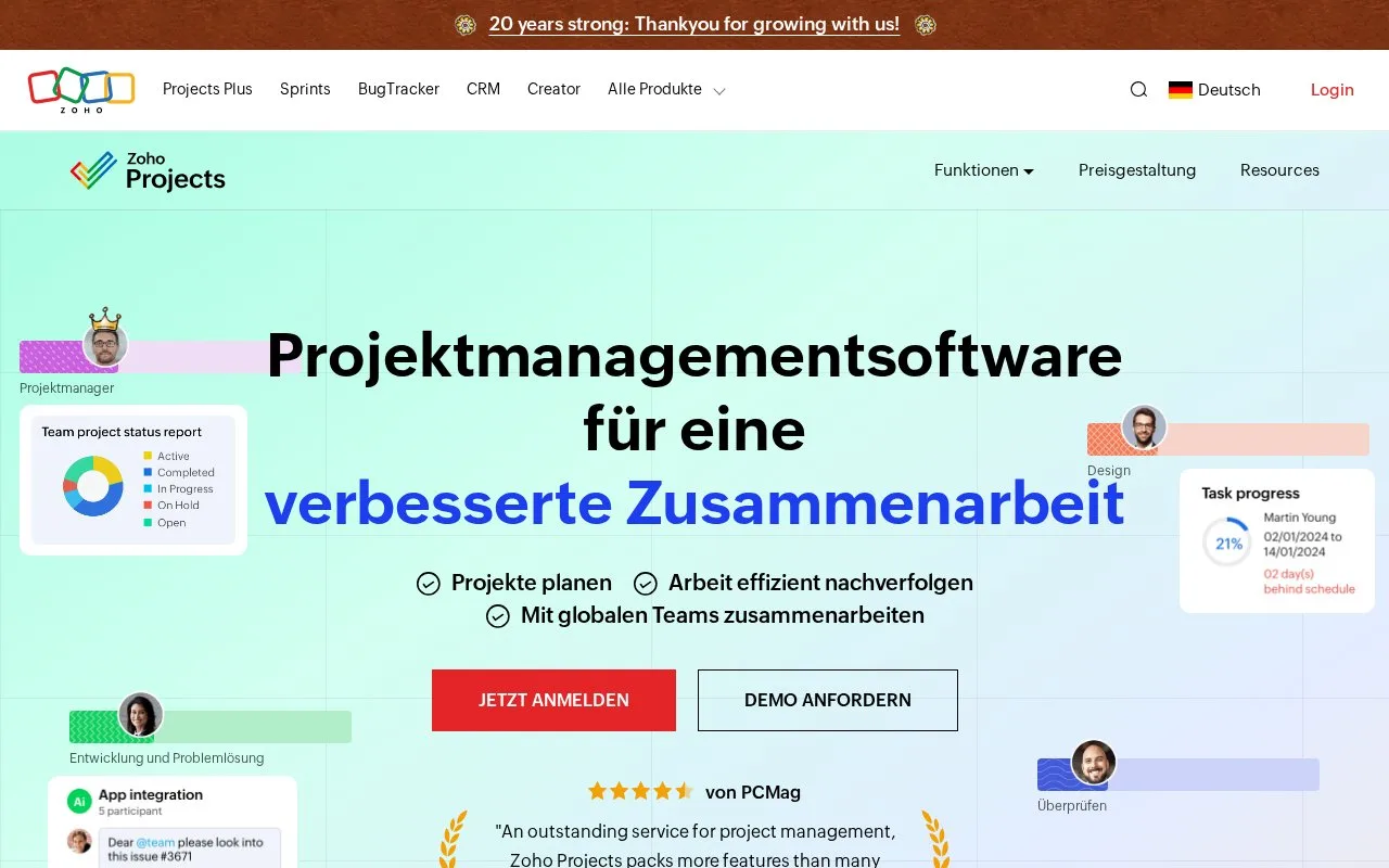 Screenshot of the Zoho Projects homepage