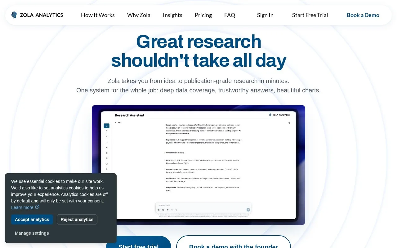 Screenshot of the Zola homepage