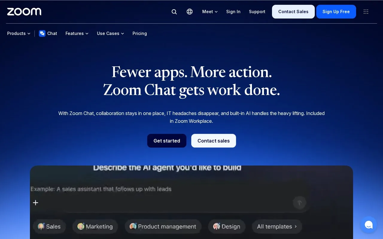 Screenshot of the Zoom Chat homepage