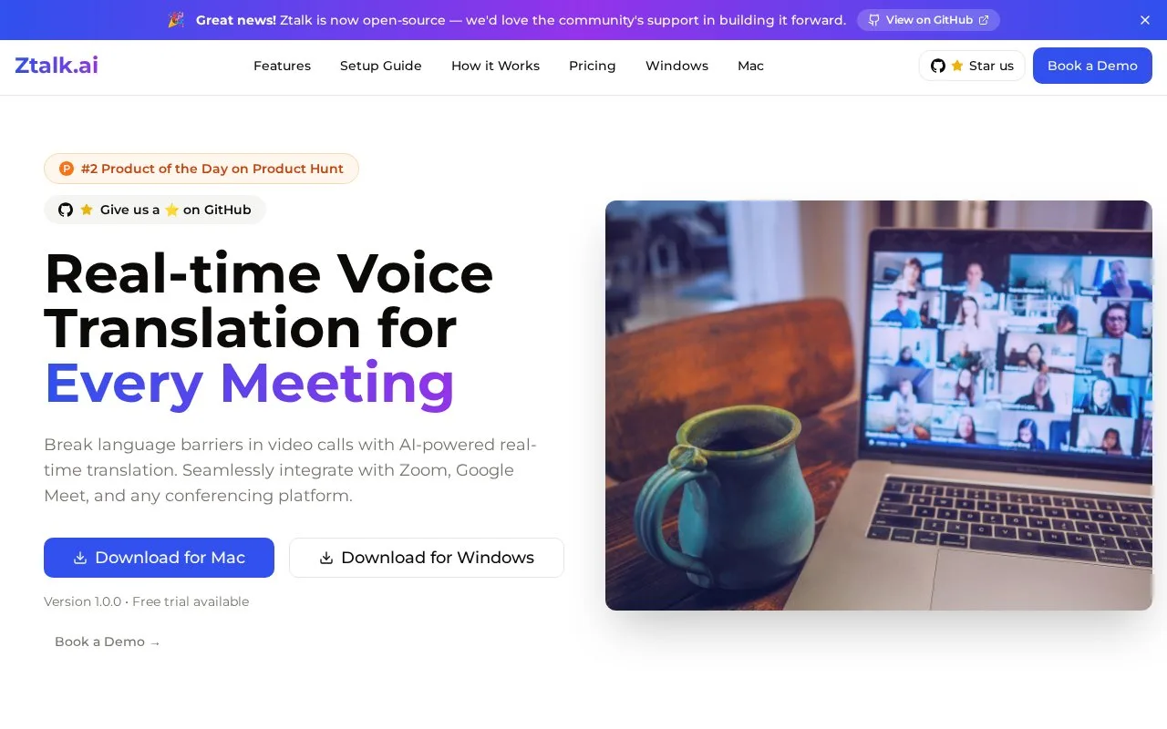 Screenshot of the Ztalk.ai homepage