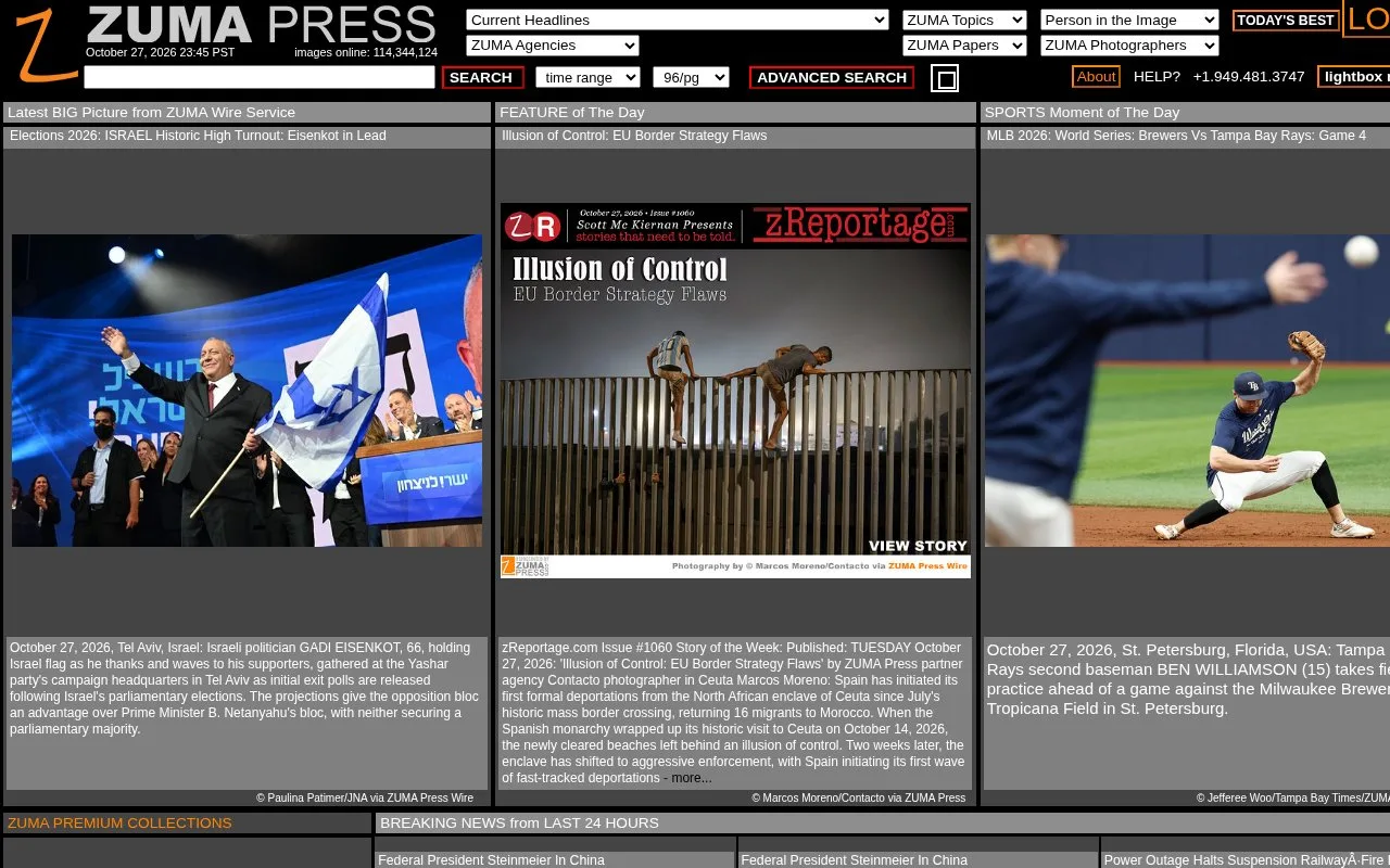 Screenshot of the ZUMA Press homepage