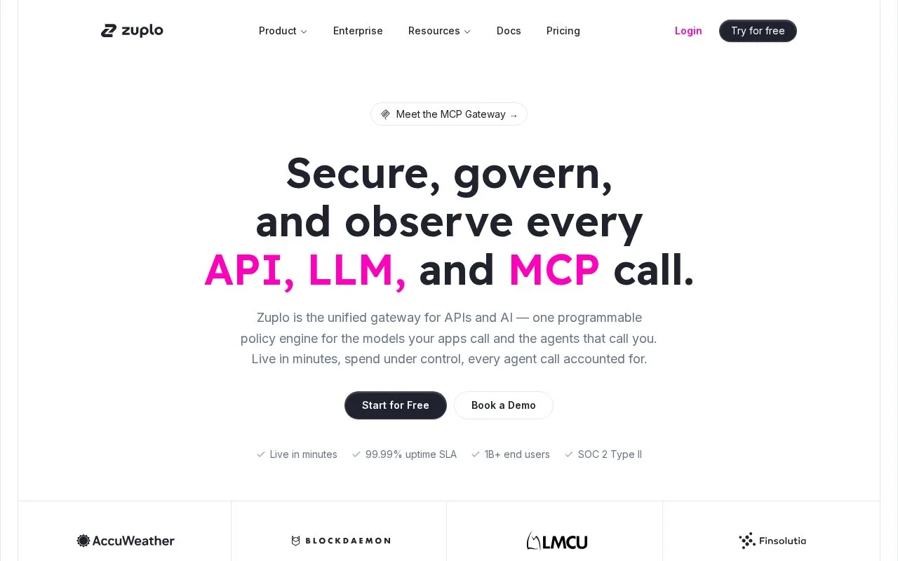 Screenshot of the Zuplo homepage
