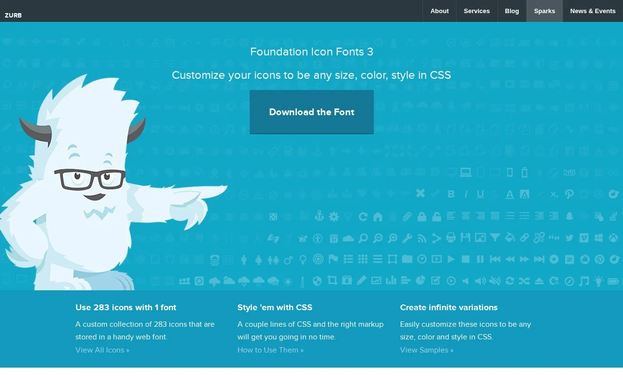 Screenshot of the Foundation Icon Fonts homepage