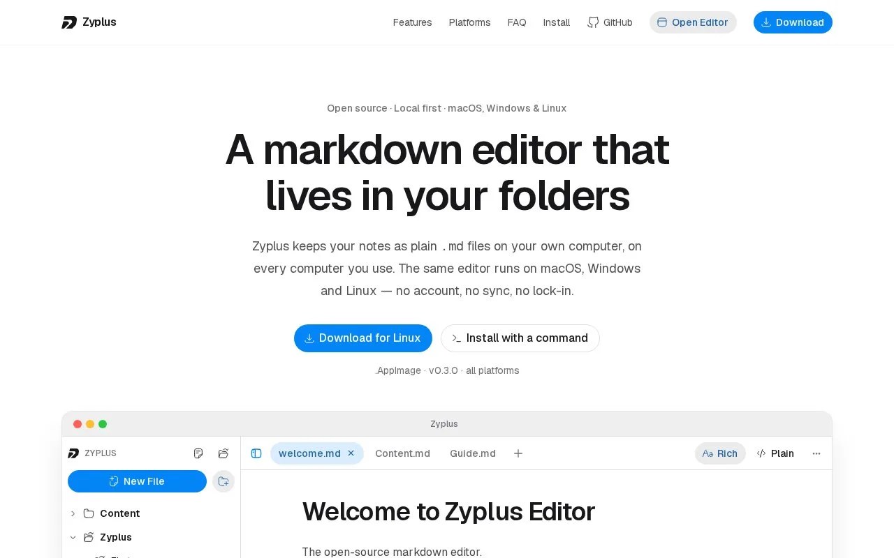 Screenshot of the Zyplus homepage